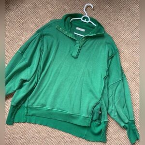 Green Long Sleeve Raw Hem Henley